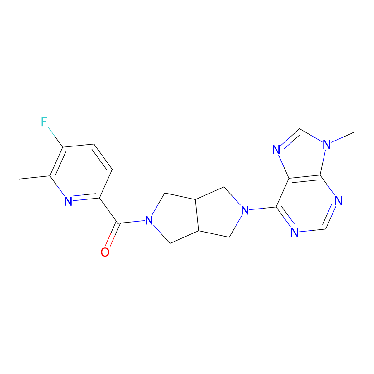 6-[5-(5-fluoro-6-methylpyridine-2-carbonyl)-octahydropyrrolo[3,4-c]pyrrol-2-yl]-9-methyl-9H-purine molecular structure, CAS 2640888-71-5