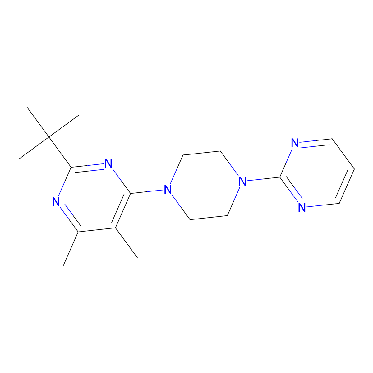 2-Tert-butyl-4,5-dimethyl-6-[4-(pyrimidin-2-yl)piperazin-1-yl]pyrimidine molecular structure, CAS 2640888-78-2