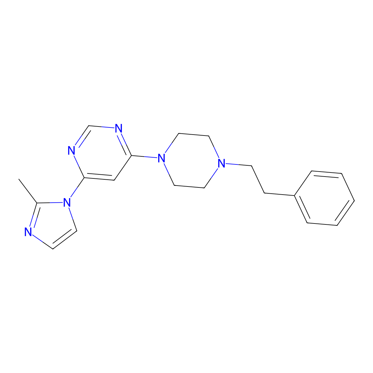 4-(2-methyl-1H-imidazol-1-yl)-6-[4-(2-phenylethyl)piperazin-1-yl]pyrimidine molecular structure, CAS 2640888-80-6
