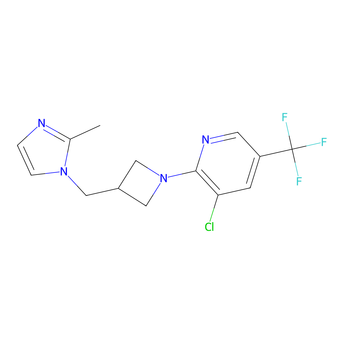 3-chloro-2-{3-[(2-methyl-1H-imidazol-1-yl)methyl]azetidin-1-yl}-5-(trifluoromethyl)pyridine molecular structure, CAS 2640888-84-0