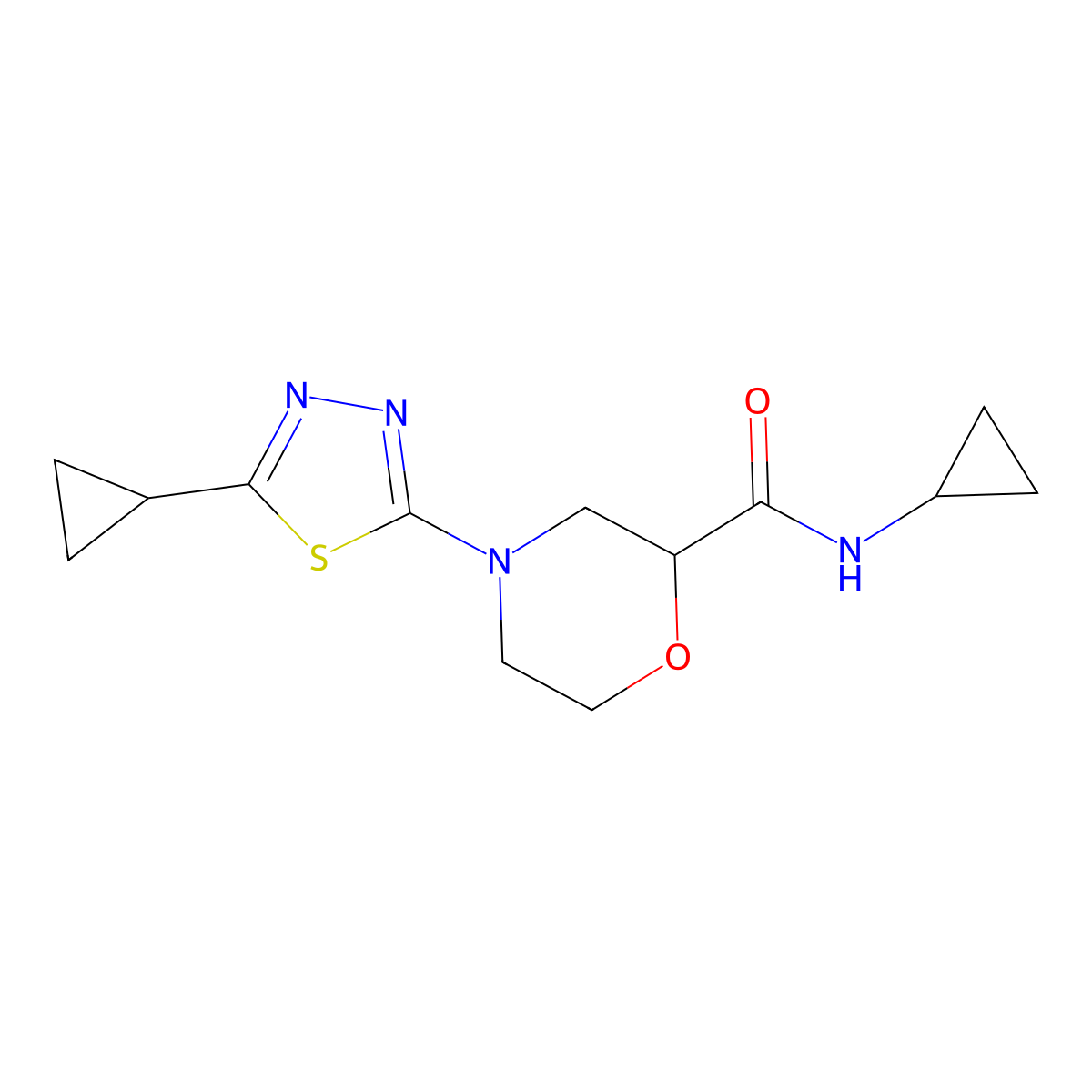 N-cyclopropyl-4-(5-cyclopropyl-1,3,4-thiadiazol-2-yl)morpholine-2-carboxamide molecular structure, CAS 2640888-86-2