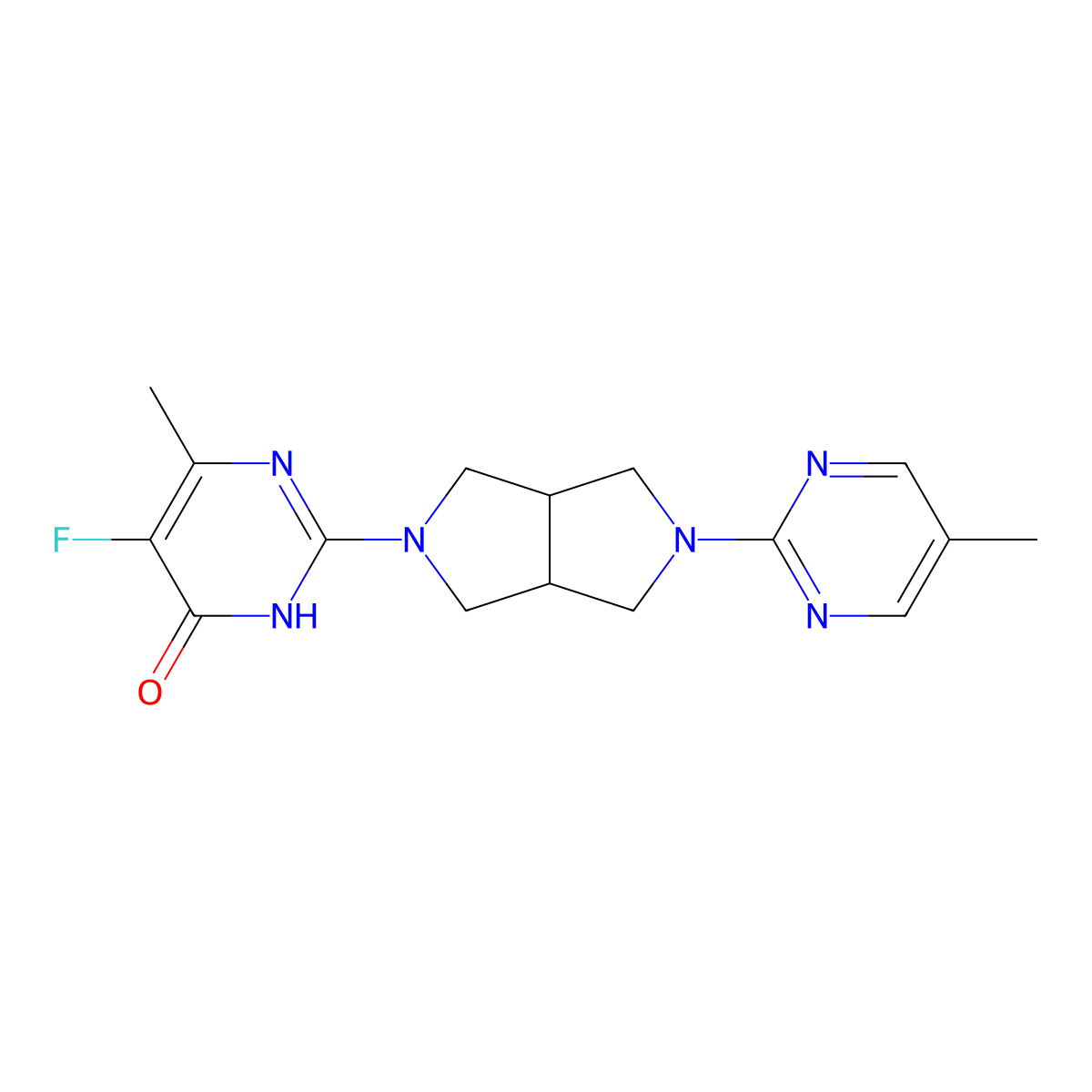 5-Fluoro-6-methyl-2-[5-(5-methylpyrimidin-2-yl)-octahydropyrrolo[3,4-c]pyrrol-2-yl]-3,4-dihydropyrimidin-4-one molecular structure, CAS 2640888-88-4