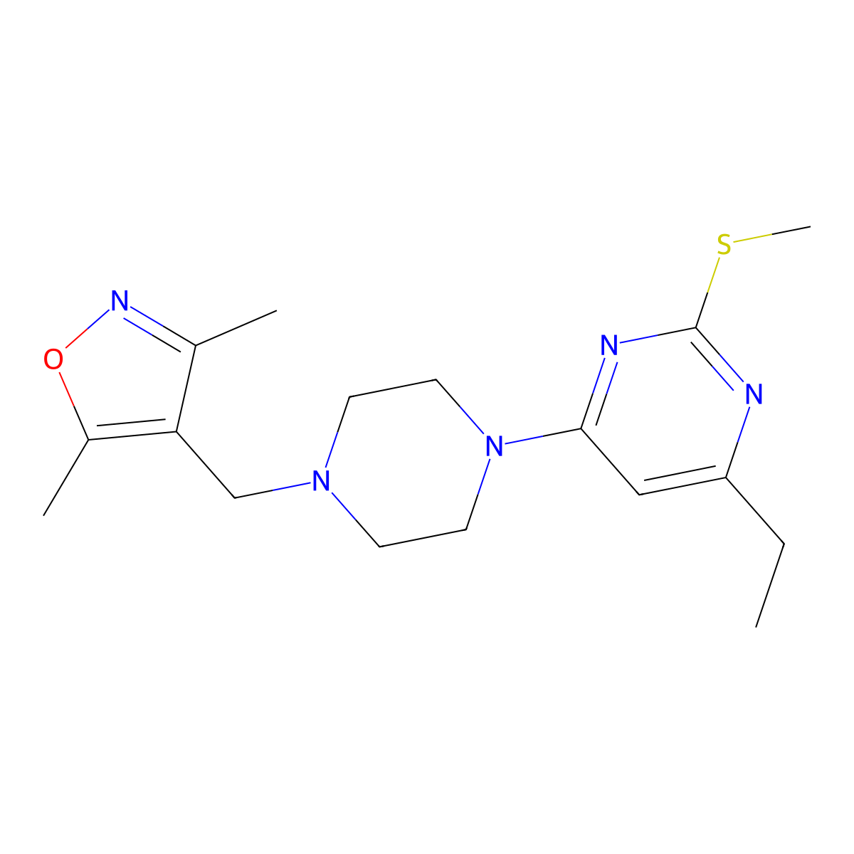 4-{4-[(3,5-Dimethyl-1,2-oxazol-4-yl)methyl]piperazin-1-yl}-6-ethyl-2-(methylsulfanyl)pyrimidine molecular structure, CAS 2640888-90-8