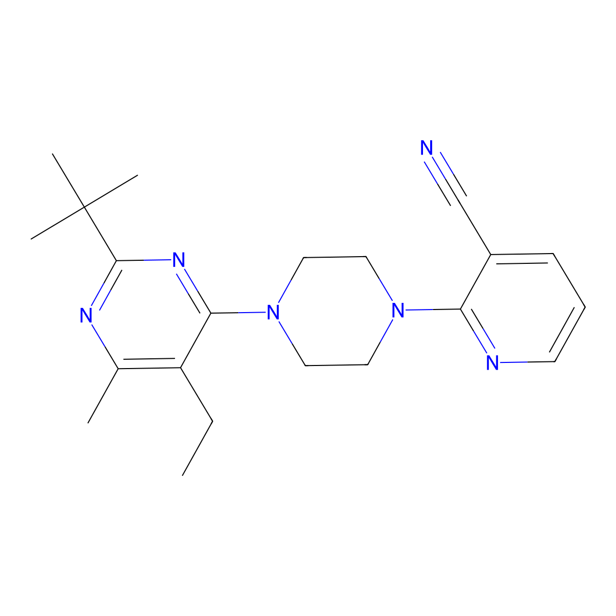 2-[4-(2-Tert-butyl-5-ethyl-6-methylpyrimidin-4-yl)piperazin-1-yl]pyridine-3-carbonitrile molecular structure, CAS 2640888-92-0