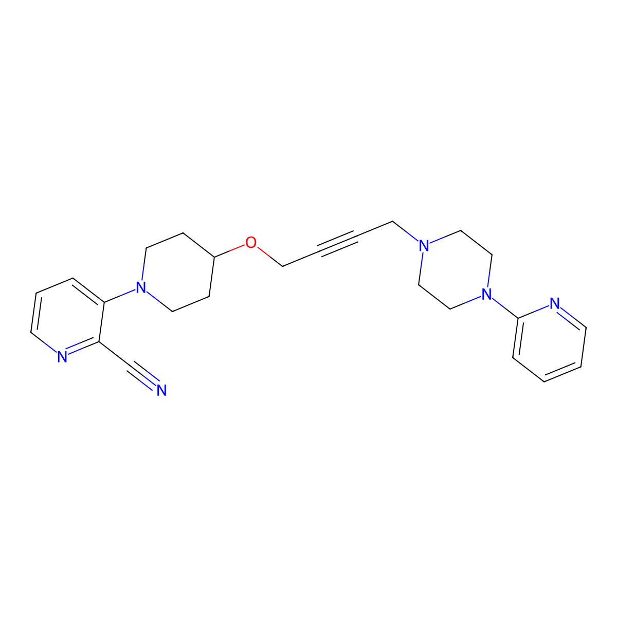 3-[4-({4-[4-(Pyridin-2-yl)piperazin-1-yl]but-2-yn-1-yl}oxy)piperidin-1-yl]pyridine-2-carbonitrile molecular structure, CAS 2640889-02-5