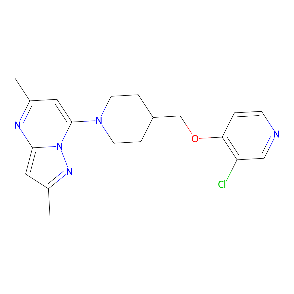 3-Chloro-4-[(1-{2,5-dimethylpyrazolo[1,5-a]pyrimidin-7-yl}piperidin-4-yl)methoxy]pyridine molecular structure, CAS 2640889-05-8