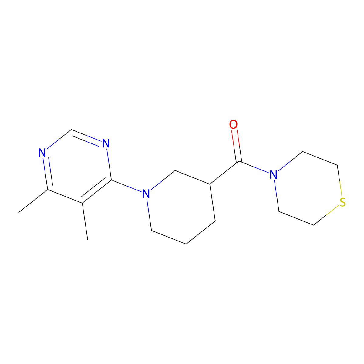 4-[1-(5,6-Dimethylpyrimidin-4-yl)piperidine-3-carbonyl]thiomorpholine molecular structure, CAS 2640889-06-9
