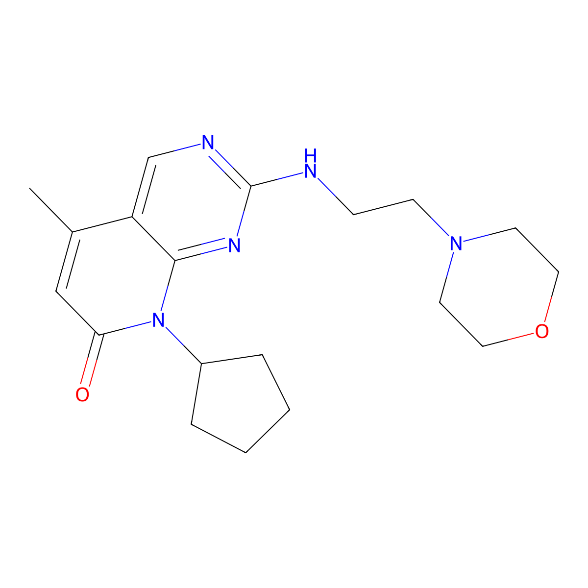 8-cyclopentyl-5-methyl-2-{[2-(morpholin-4-yl)ethyl]amino}-7H,8H-pyrido[2,3-d]pyrimidin-7-one molecular structure, CAS 2640889-07-0