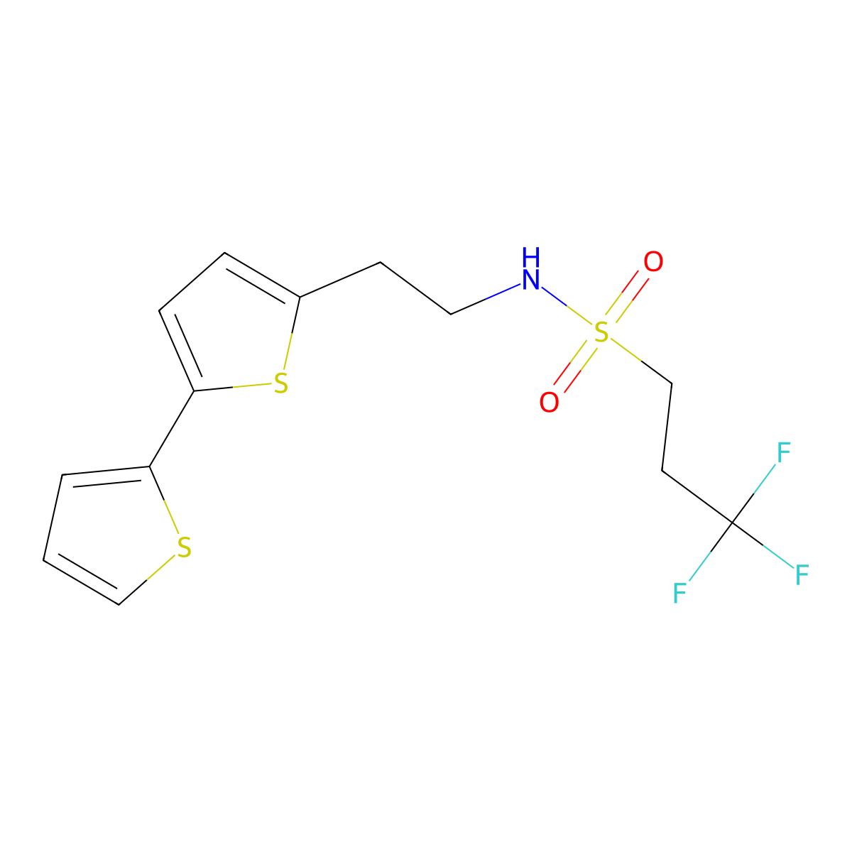 N-(2-{[2,2'-bithiophene]-5-yl}ethyl)-3,3,3-trifluoropropane-1-sulfonamide molecular structure, CAS 2640889-08-1