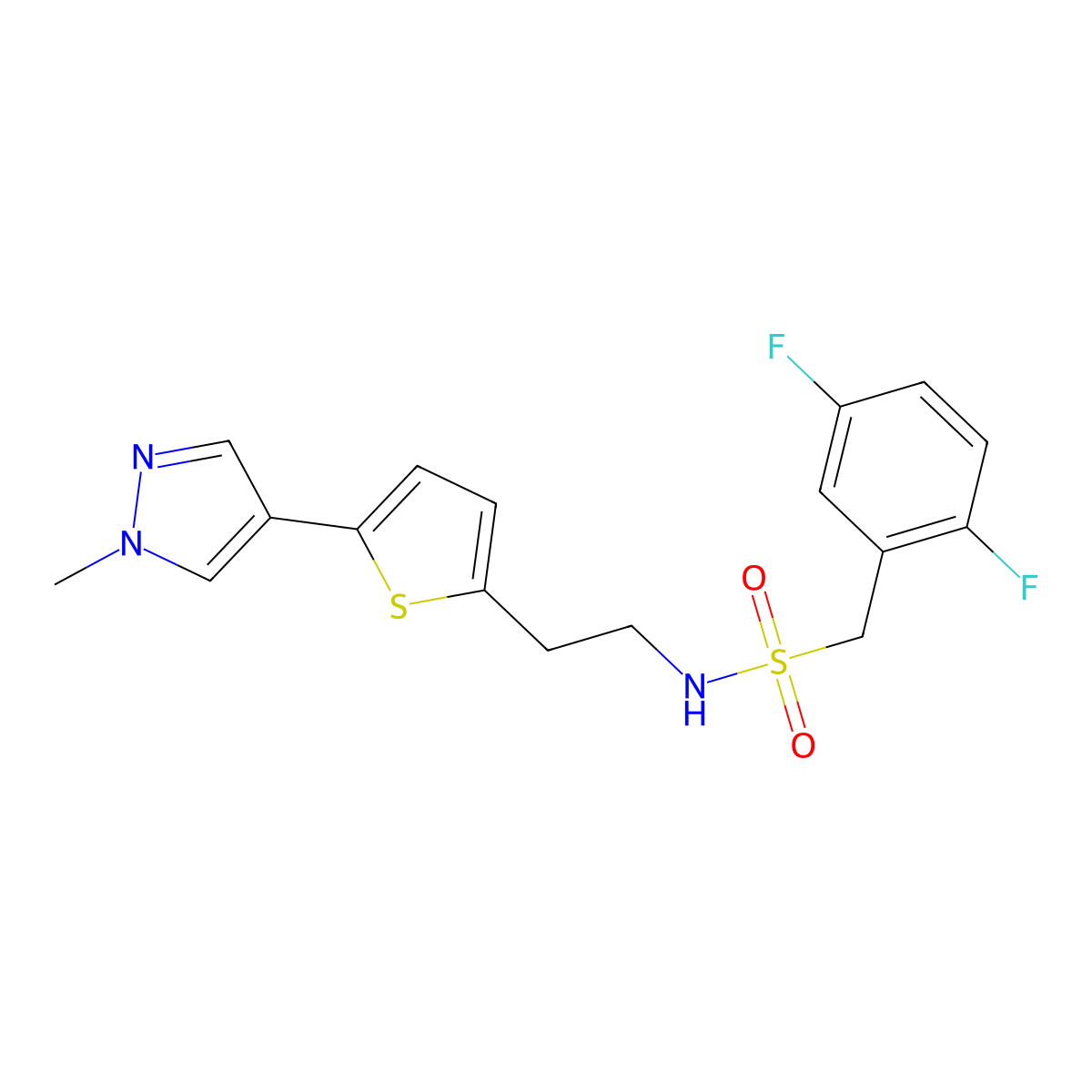 1-(2,5-difluorophenyl)-N-{2-[5-(1-methyl-1H-pyrazol-4-yl)thiophen-2-yl]ethyl}methanesulfonamide molecular structure, CAS 2640889-11-6