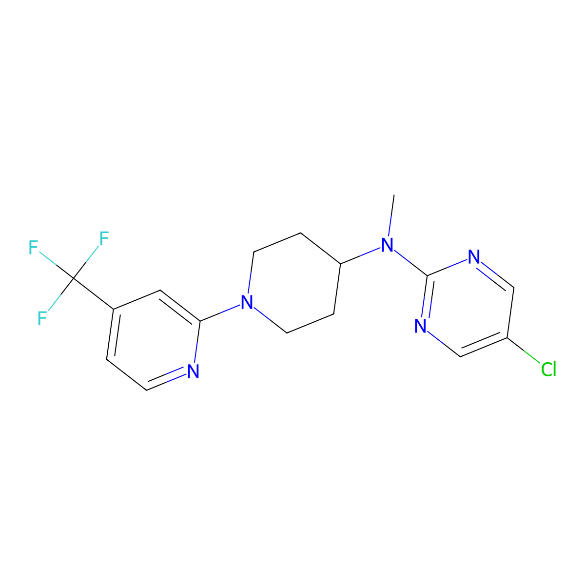 5-chloro-N-methyl-N-{1-[4-(trifluoromethyl)pyridin-2-yl]piperidin-4-yl}pyrimidin-2-amine molecular structure, CAS 2640889-12-7