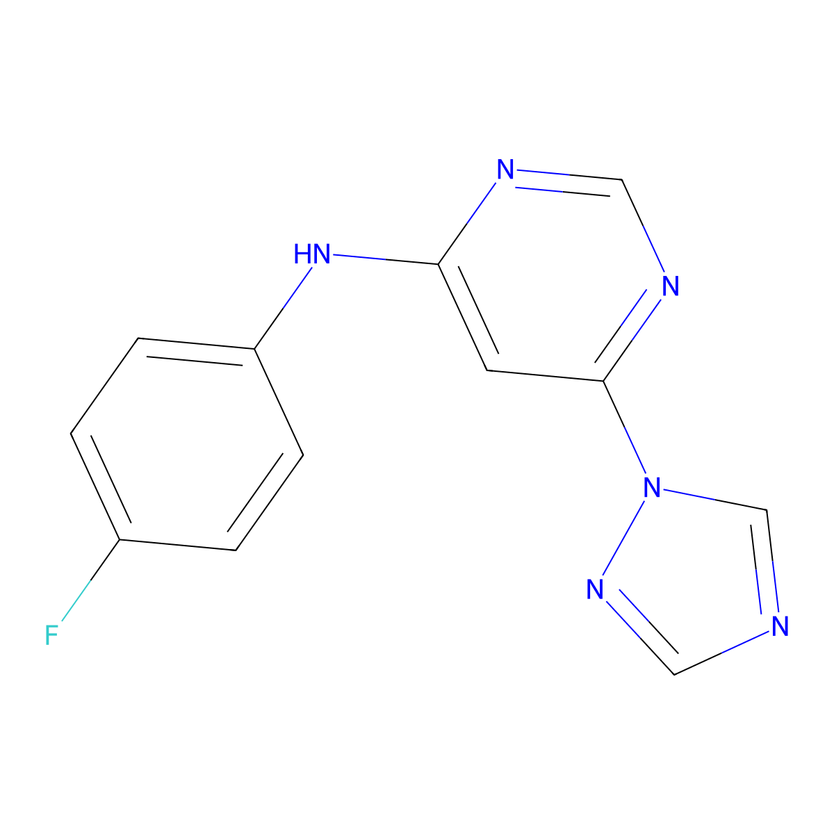 N-(4-fluorophenyl)-6-(1H-1,2,4-triazol-1-yl)pyrimidin-4-amine molecular structure, CAS 2640889-13-8