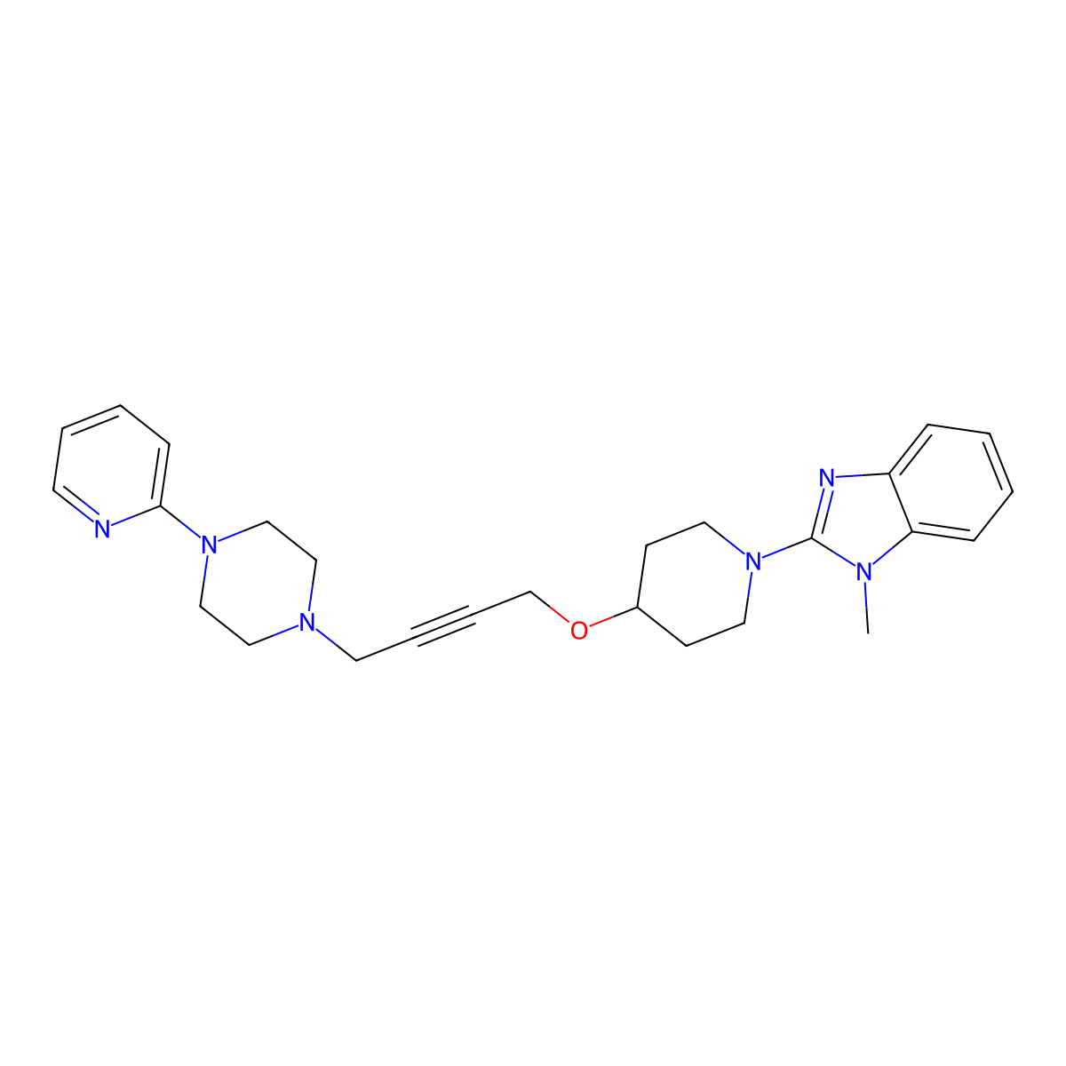 1-methyl-2-[4-({4-[4-(pyridin-2-yl)piperazin-1-yl]but-2-yn-1-yl}oxy)piperidin-1-yl]-1H-1,3-benzodiazole molecular structure, CAS 2640889-15-0