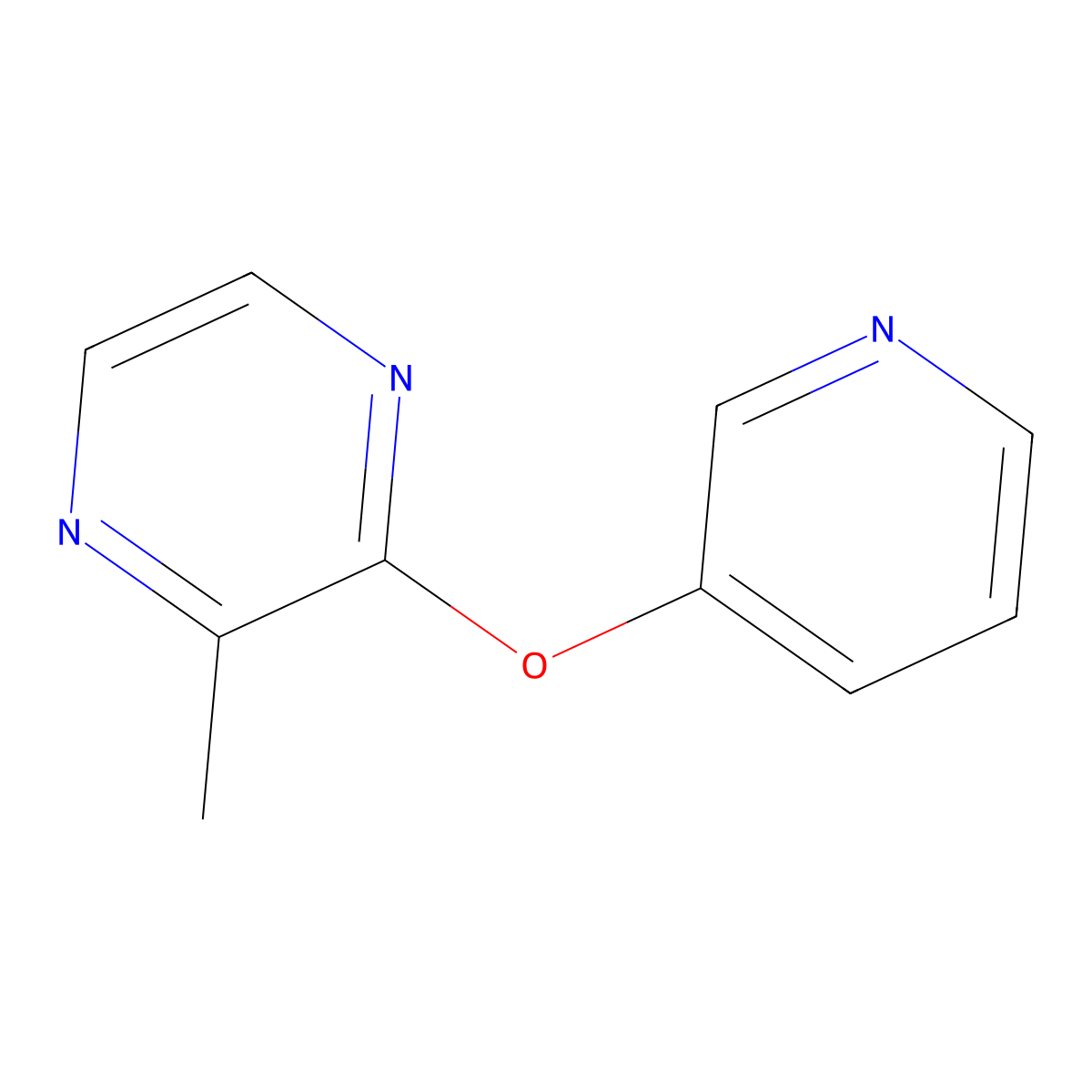 2-Methyl-3-(pyridin-3-yloxy)pyrazine molecular structure, CAS 2640889-16-1