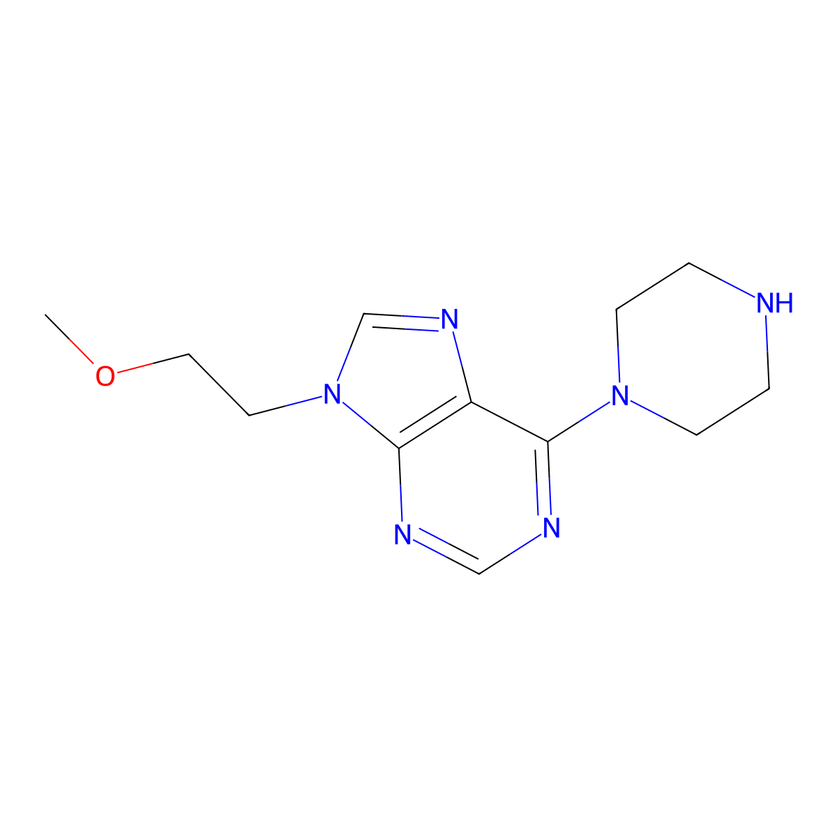 9-(2-methoxyethyl)-6-(piperazin-1-yl)-9H-purine molecular structure, CAS 2640889-18-3
