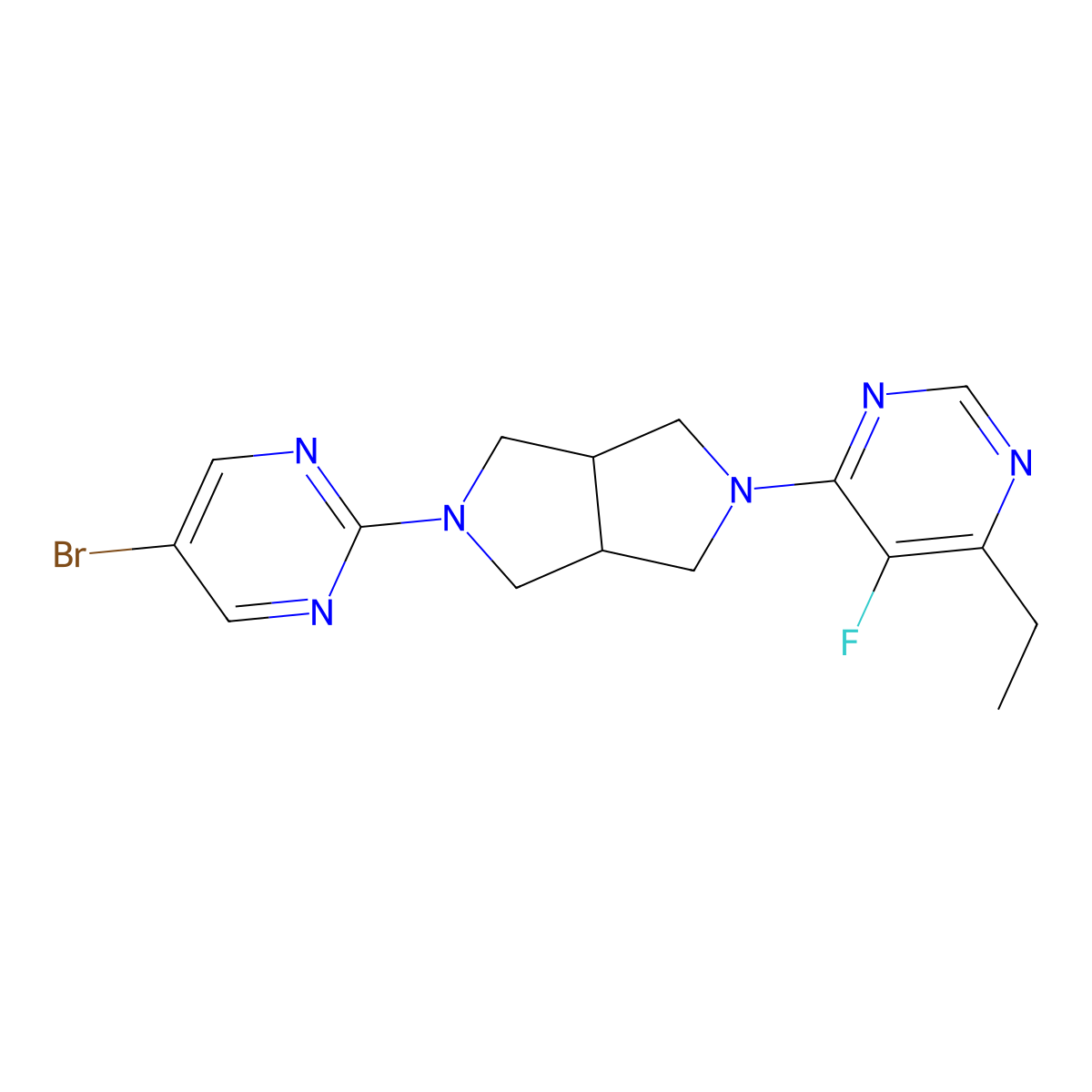 4-[5-(5-Bromopyrimidin-2-yl)-octahydropyrrolo[3,4-c]pyrrol-2-yl]-6-ethyl-5-fluoropyrimidine molecular structure, CAS 2640889-20-7