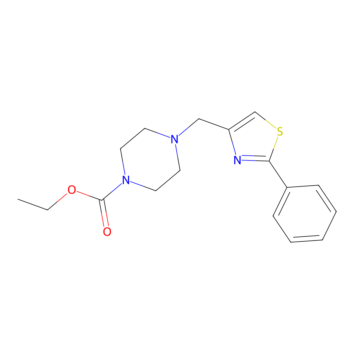 Ethyl 4-[(2-phenyl-1,3-thiazol-4-yl)methyl]piperazine-1-carboxylate molecular structure, CAS 2640889-21-8