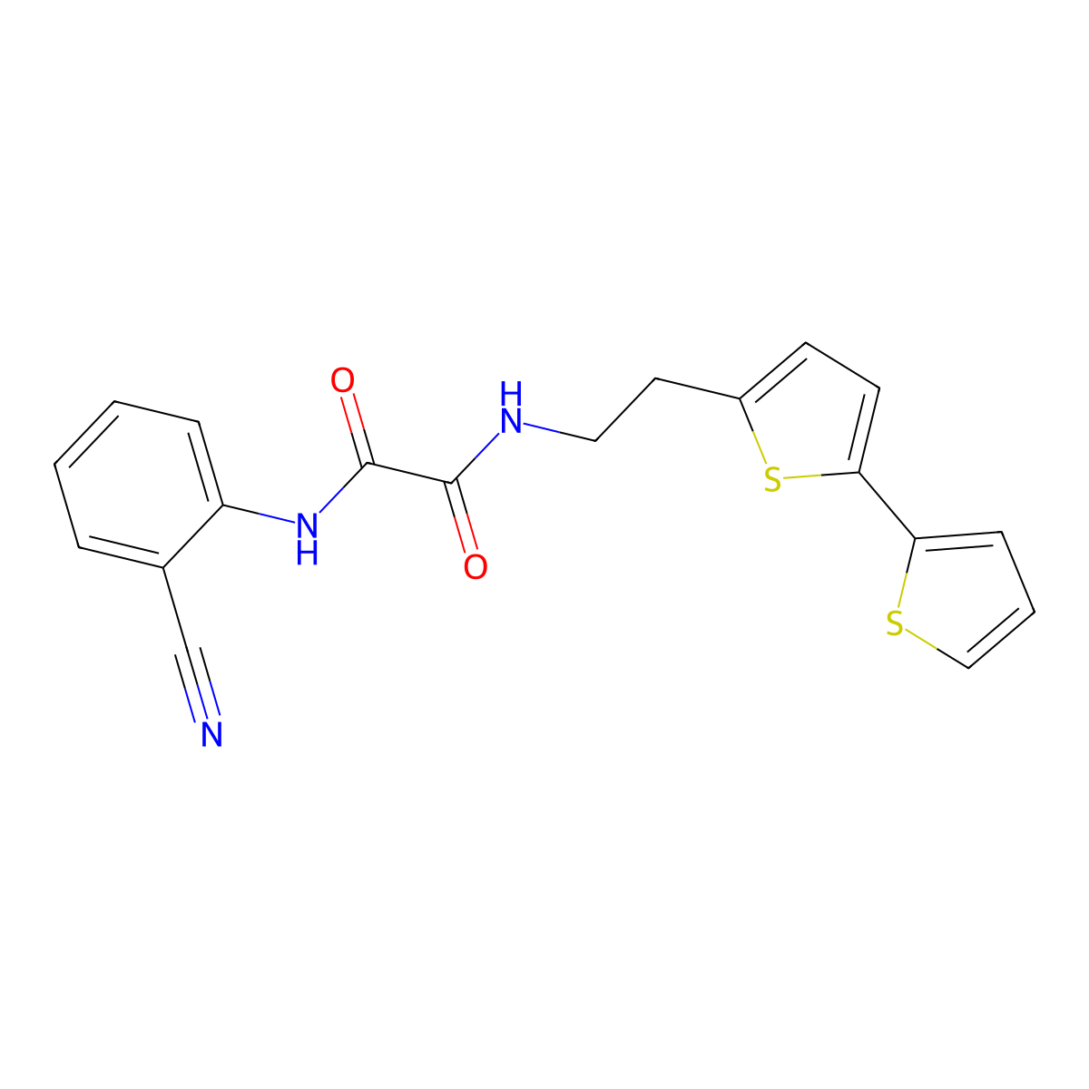 N-(2-{[2,2'-bithiophene]-5-yl}ethyl)-N'-(2-cyanophenyl)ethanediamide molecular structure, CAS 2640889-25-2