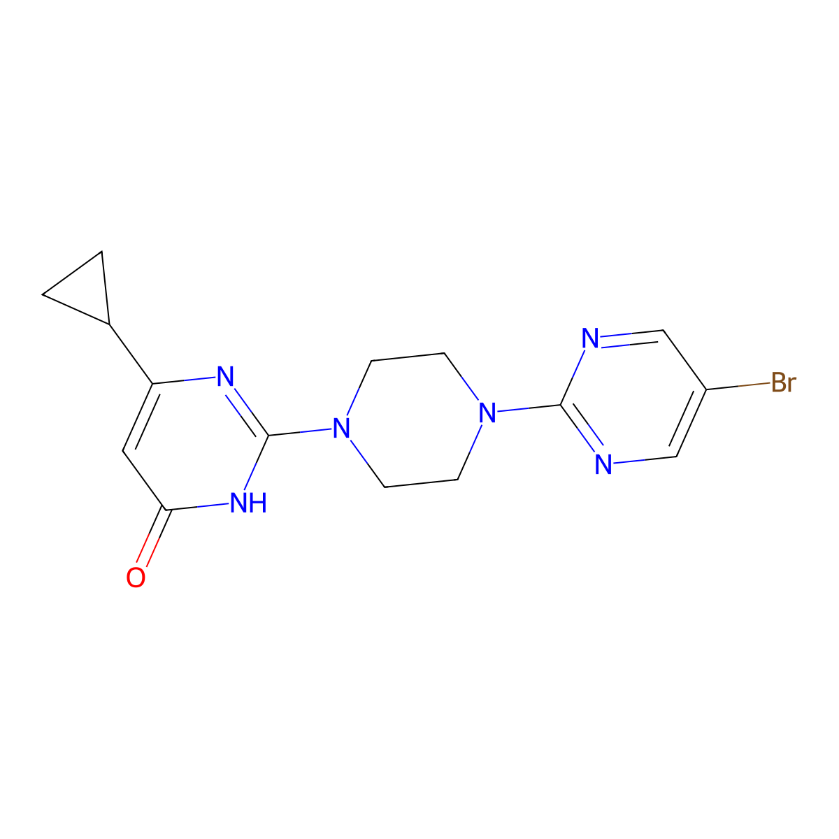 2-[4-(5-Bromopyrimidin-2-yl)piperazin-1-yl]-6-cyclopropyl-3,4-dihydropyrimidin-4-one molecular structure, CAS 2640889-27-4