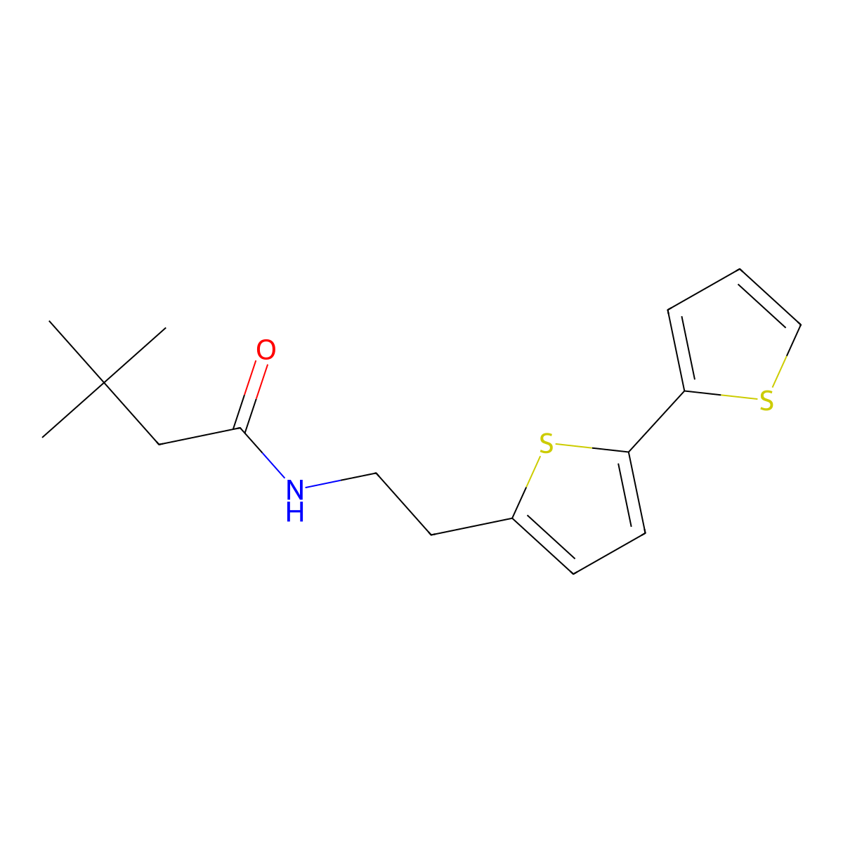 N-(2-{[2,2'-bithiophene]-5-yl}ethyl)-3,3-dimethylbutanamide molecular structure, CAS 2640889-32-1
