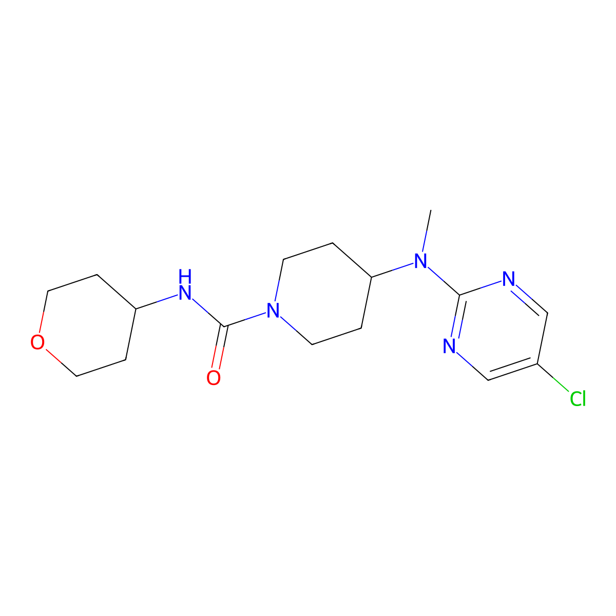 4-[(5-chloropyrimidin-2-yl)(methyl)amino]-N-(oxan-4-yl)piperidine-1-carboxamide molecular structure, CAS 2640889-34-3