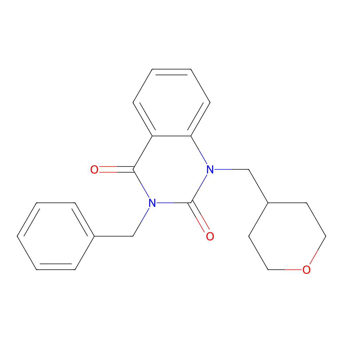 3-Benzyl-1-[(oxan-4-yl)methyl]-1,2,3,4-tetrahydroquinazoline-2,4-dione molecular structure, CAS 2640889-35-4