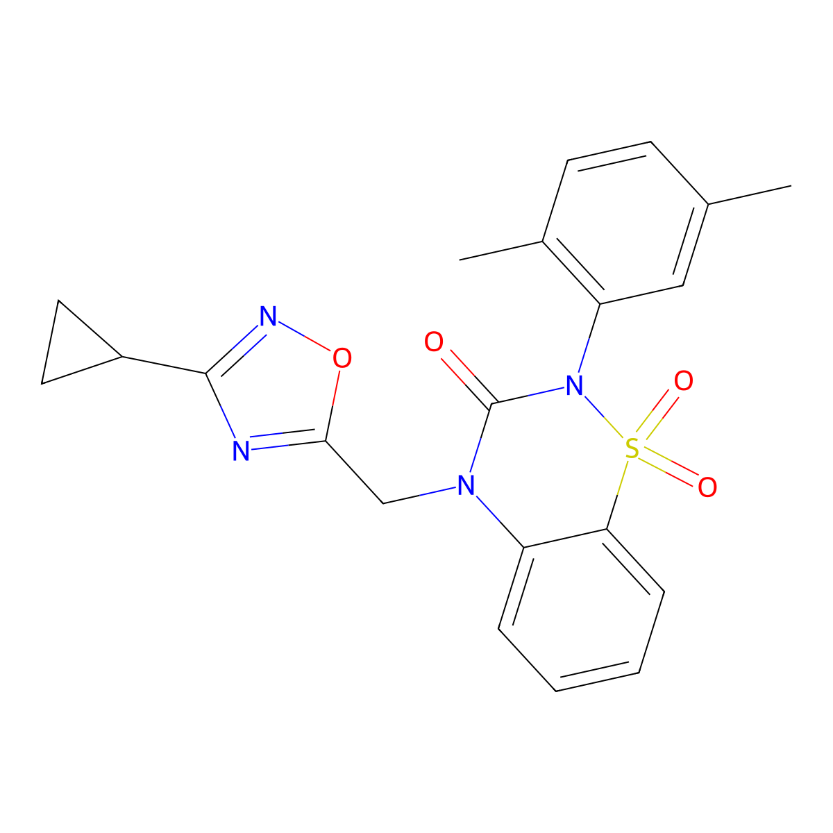 4-[(3-Cyclopropyl-1,2,4-oxadiazol-5-yl)methyl]-2-(2,5-dimethylphenyl)-1,1-dioxo-1lambda6,2,4-benzothiadiazin-3-one molecular structure, CAS 2640889-38-7