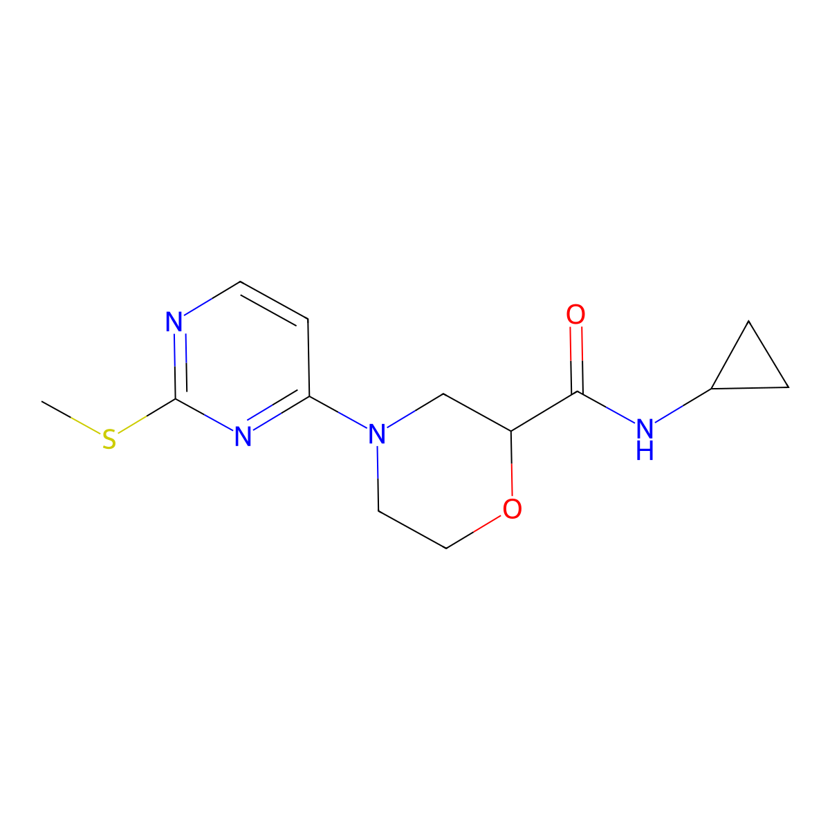 N-cyclopropyl-4-[2-(methylsulfanyl)pyrimidin-4-yl]morpholine-2-carboxamide molecular structure, CAS 2640889-40-1