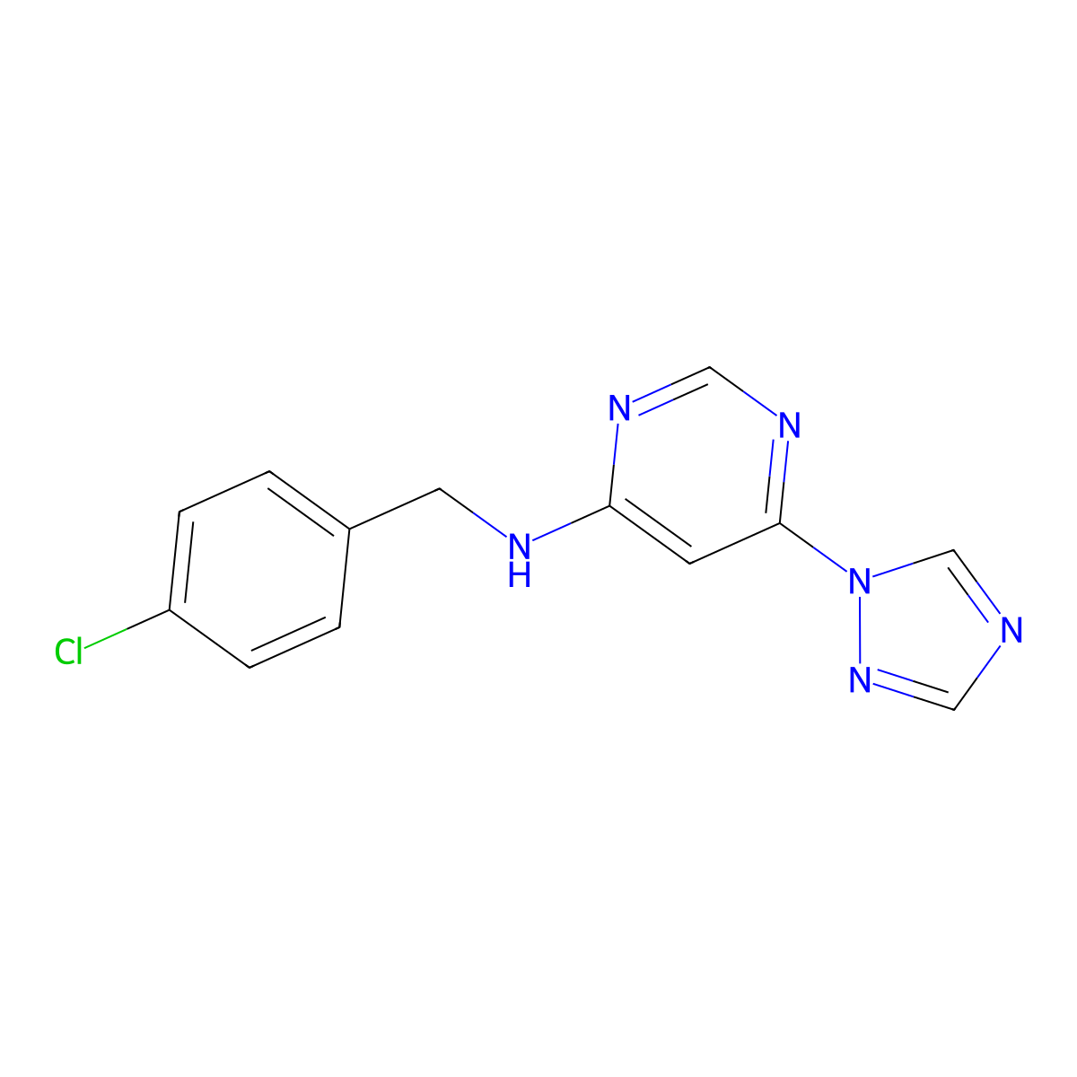 N-[(4-chlorophenyl)methyl]-6-(1H-1,2,4-triazol-1-yl)pyrimidin-4-amine molecular structure, CAS 2640889-45-6