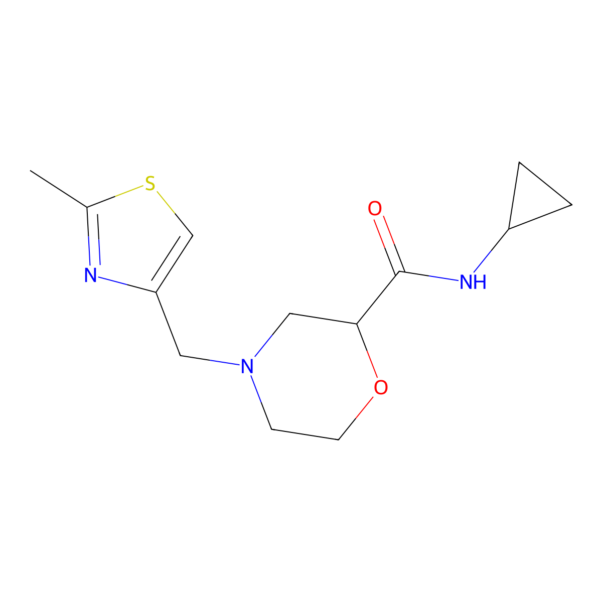 N-cyclopropyl-4-[(2-methyl-1,3-thiazol-4-yl)methyl]morpholine-2-carboxamide molecular structure, CAS 2640889-48-9