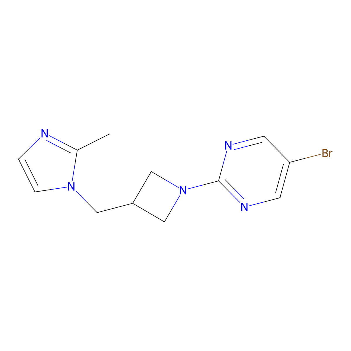 5-bromo-2-{3-[(2-methyl-1H-imidazol-1-yl)methyl]azetidin-1-yl}pyrimidine molecular structure, CAS 2640889-52-5