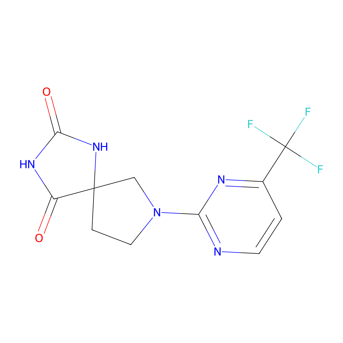 7-[4-(Trifluoromethyl)pyrimidin-2-yl]-1,3,7-triazaspiro[4.4]nonane-2,4-dione molecular structure, CAS 2640889-53-6