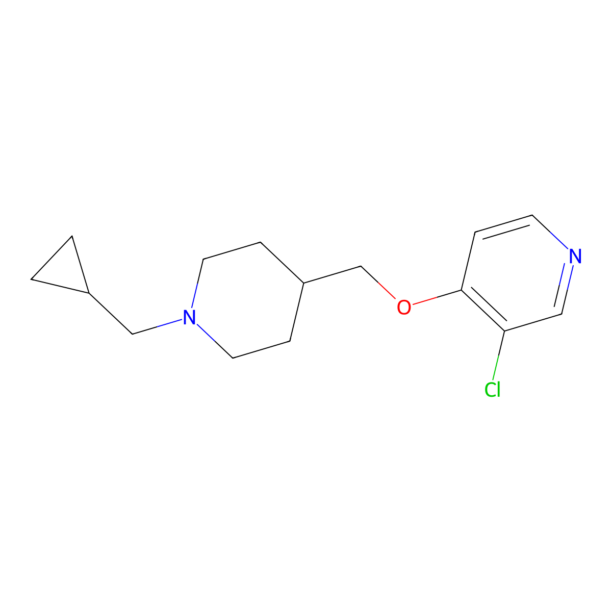 3-Chloro-4-{[1-(cyclopropylmethyl)piperidin-4-yl]methoxy}pyridine molecular structure, CAS 2640889-54-7