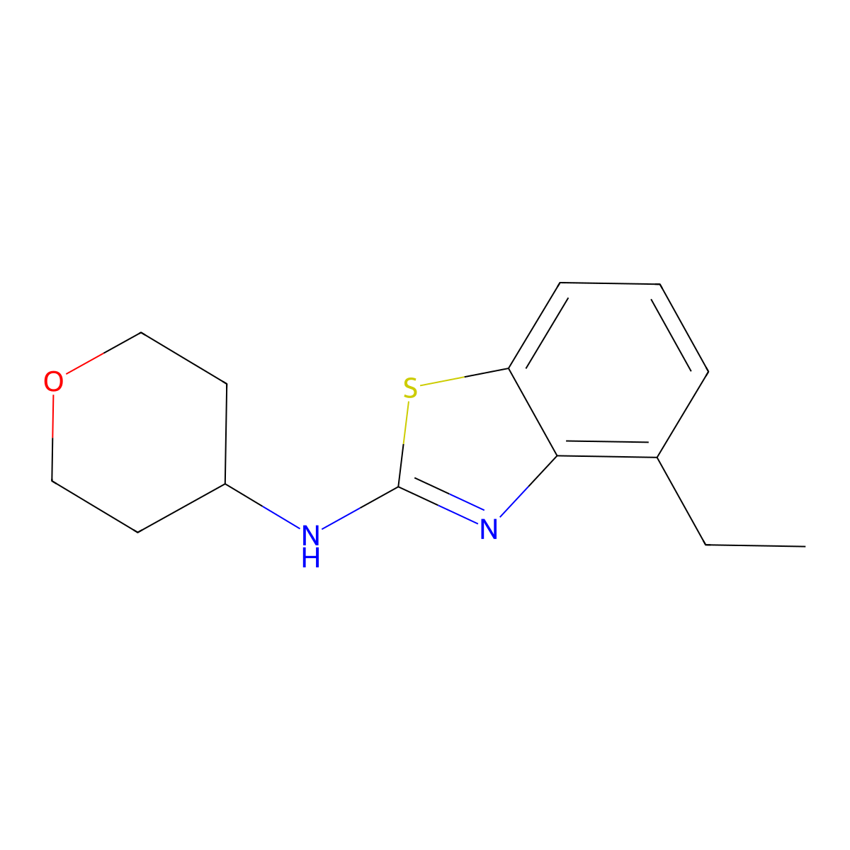 4-ethyl-N-(oxan-4-yl)-1,3-benzothiazol-2-amine molecular structure, CAS 2640889-58-1