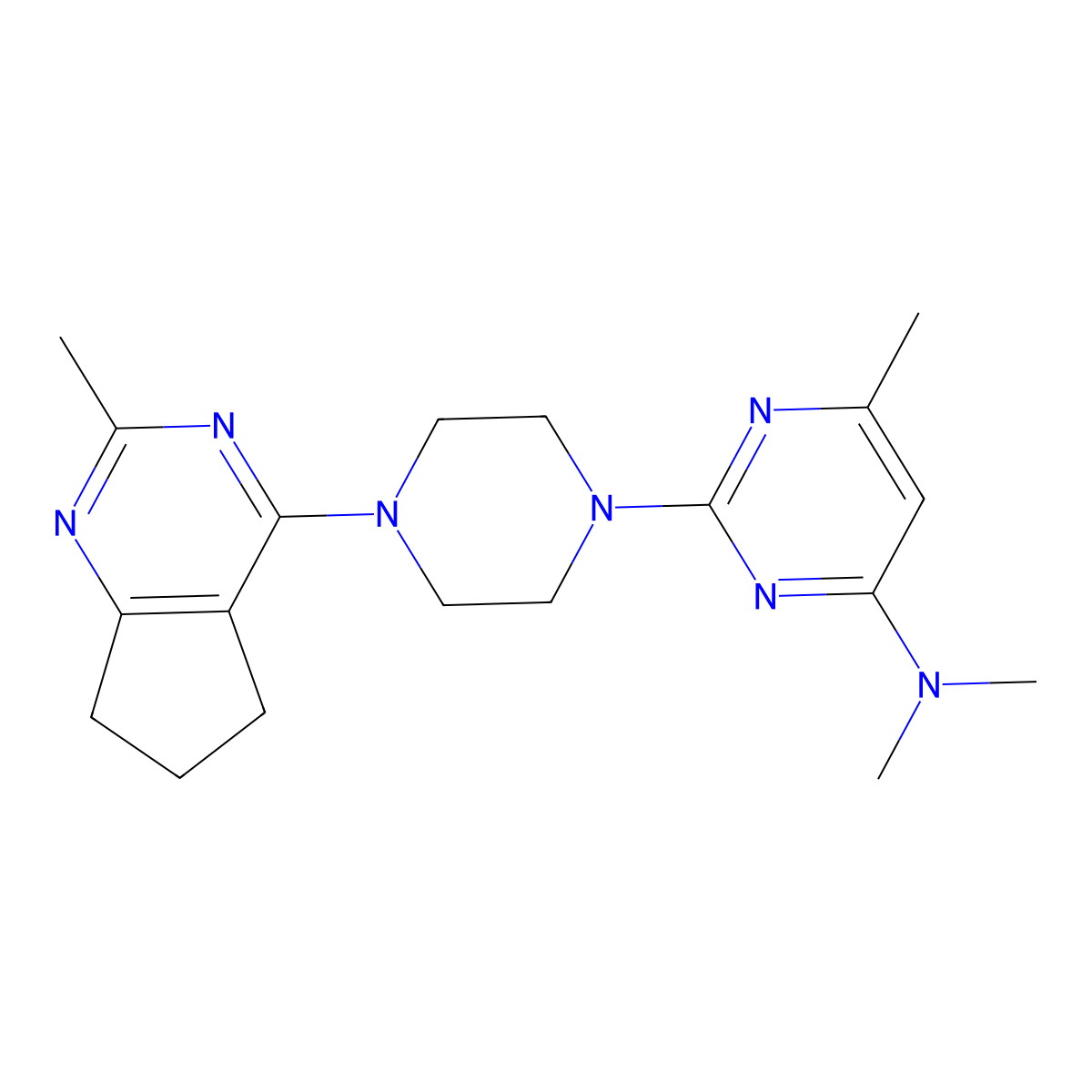 N,N,6-trimethyl-2-(4-{2-methyl-5H,6H,7H-cyclopenta[d]pyrimidin-4-yl}piperazin-1-yl)pyrimidin-4-amine molecular structure, CAS 2640889-60-5