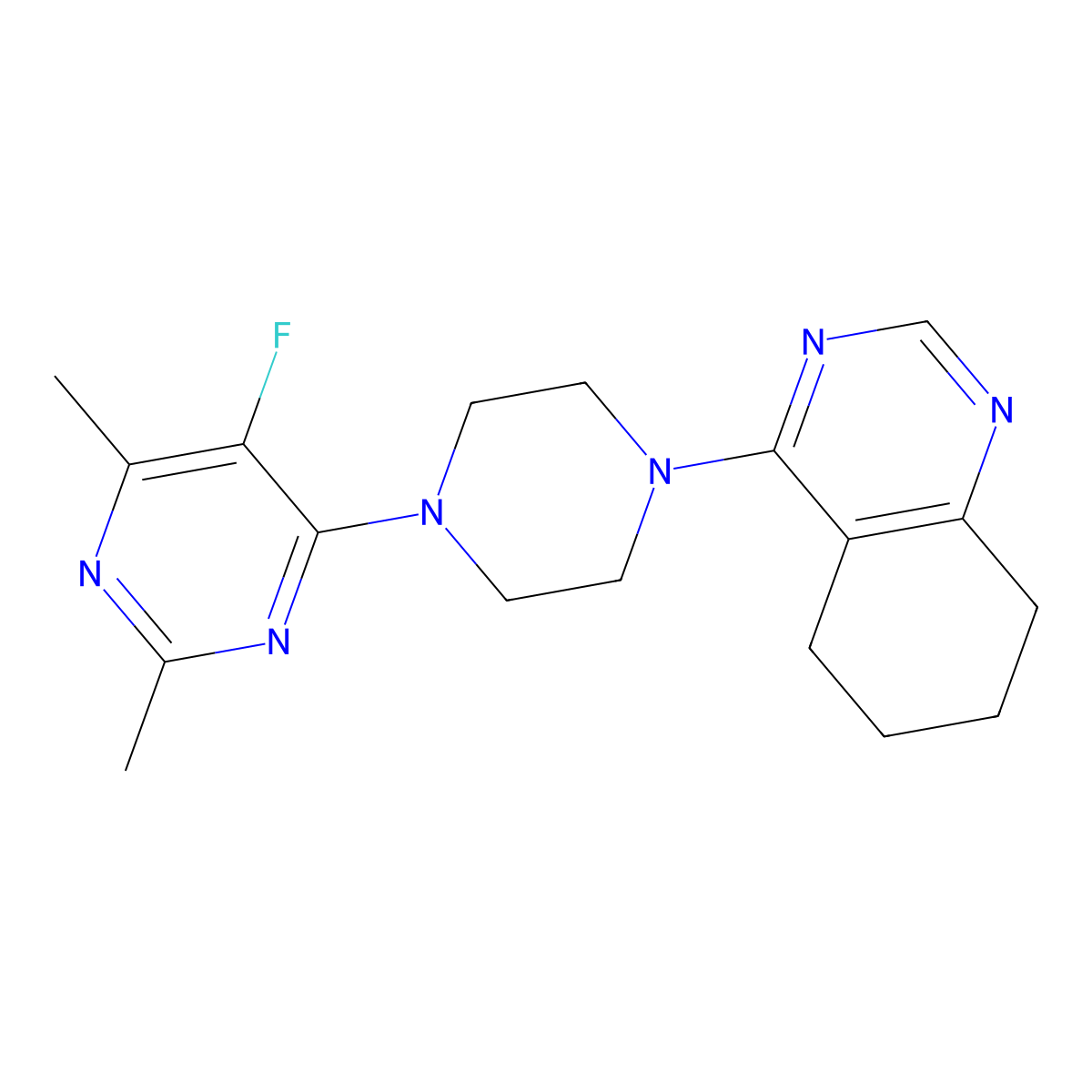 4-[4-(5-Fluoro-2,6-dimethylpyrimidin-4-yl)piperazin-1-yl]-5,6,7,8-tetrahydroquinazoline molecular structure, CAS 2640889-66-1