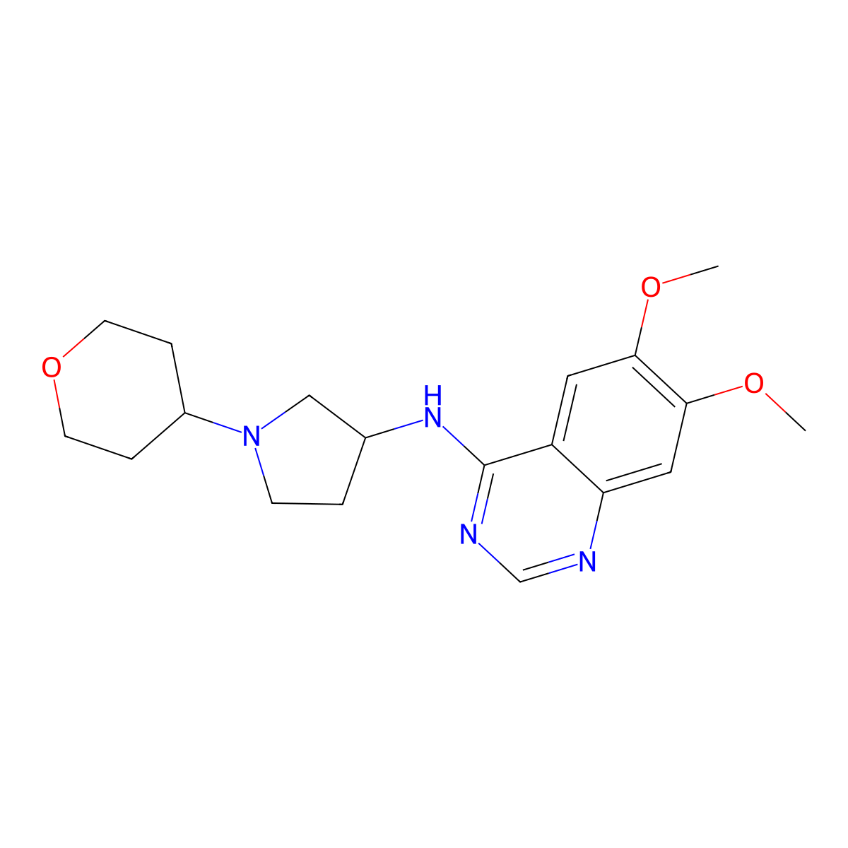 6,7-dimethoxy-N-[1-(oxan-4-yl)pyrrolidin-3-yl]quinazolin-4-amine molecular structure, CAS 2640889-68-3