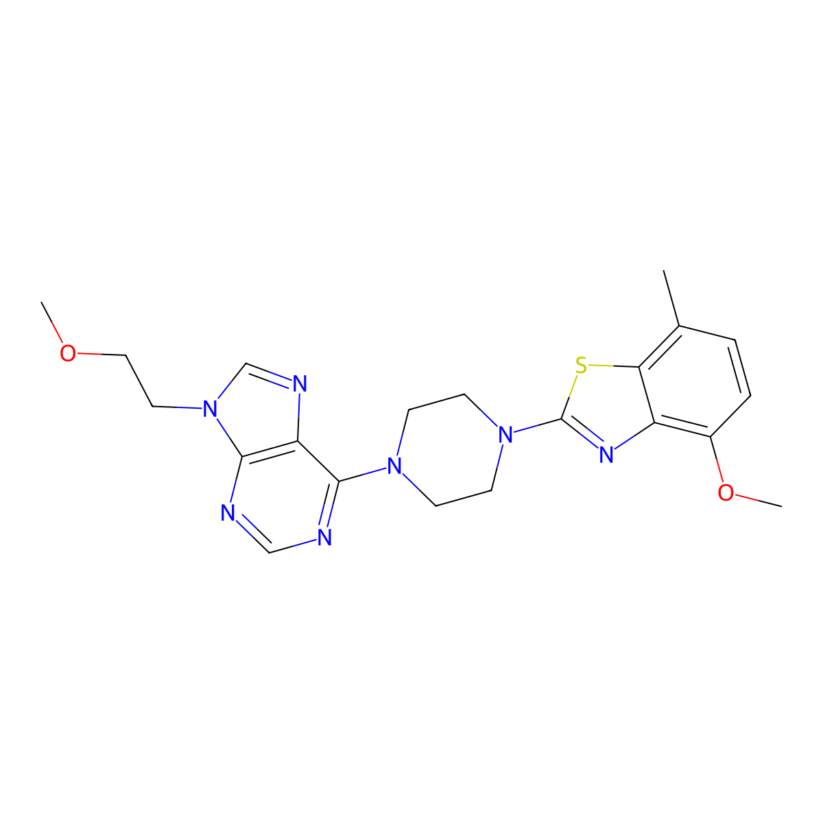 6-[4-(4-methoxy-7-methyl-1,3-benzothiazol-2-yl)piperazin-1-yl]-9-(2-methoxyethyl)-9H-purine molecular structure, CAS 2640889-69-4