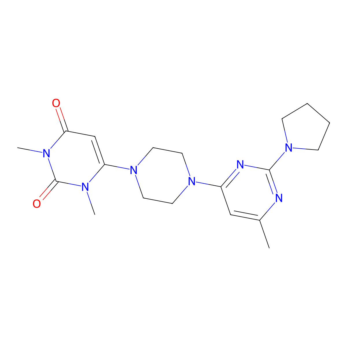 1,3-Dimethyl-6-{4-[6-methyl-2-(pyrrolidin-1-yl)pyrimidin-4-yl]piperazin-1-yl}-1,2,3,4-tetrahydropyrimidine-2,4-dione molecular structure, CAS 2640889-72-9