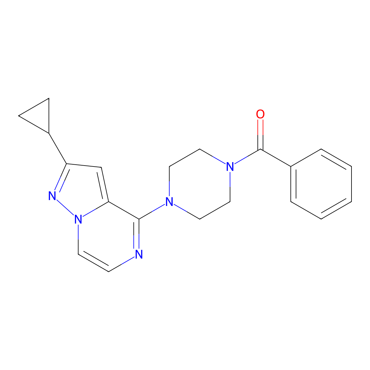 1-Benzoyl-4-{2-cyclopropylpyrazolo[1,5-a]pyrazin-4-yl}piperazine molecular structure, CAS 2640889-73-0
