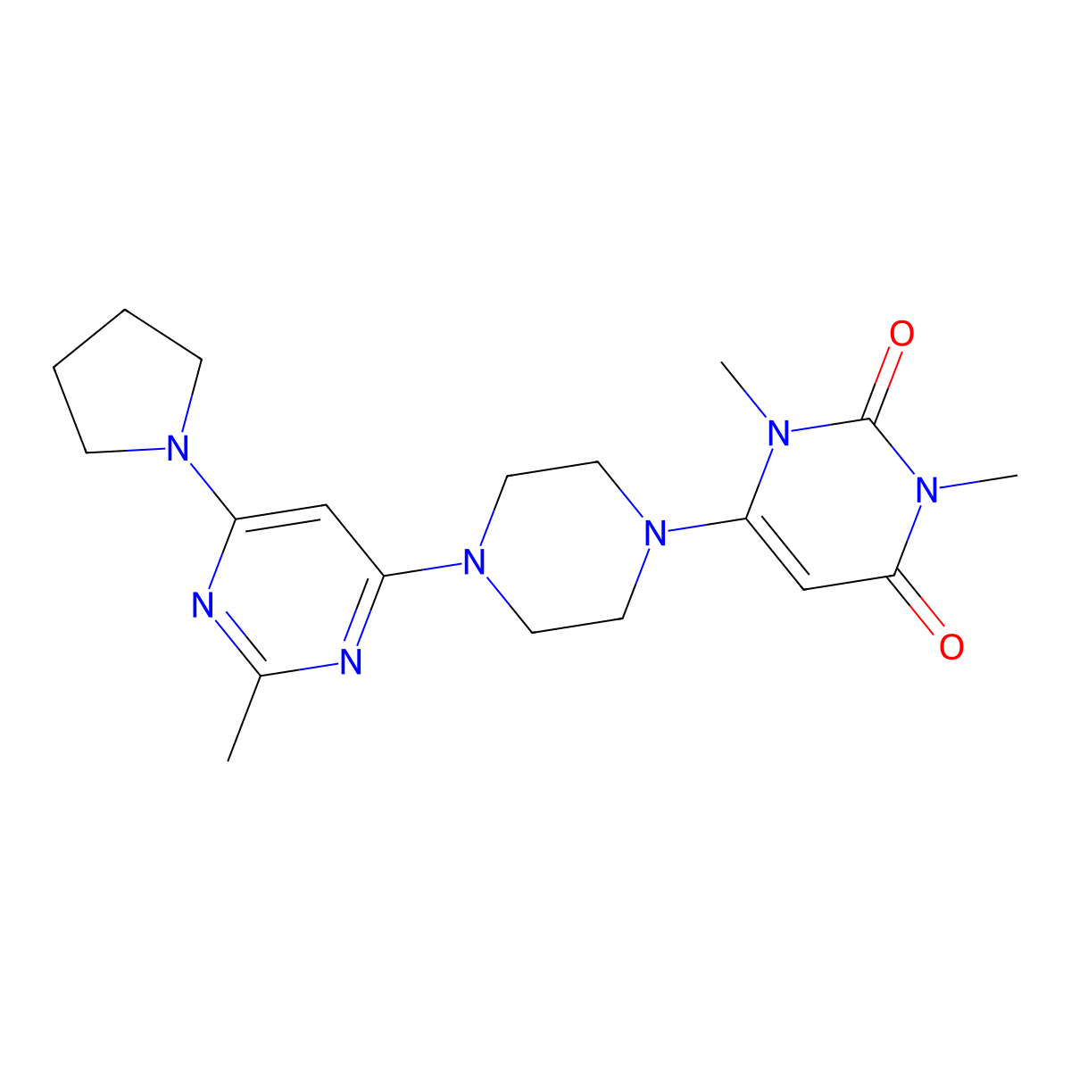 1,3-Dimethyl-6-{4-[2-methyl-6-(pyrrolidin-1-yl)pyrimidin-4-yl]piperazin-1-yl}-1,2,3,4-tetrahydropyrimidine-2,4-dione molecular structure, CAS 2640889-77-4