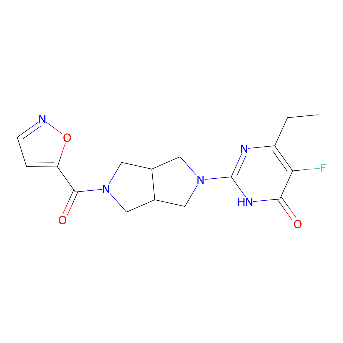 6-Ethyl-5-fluoro-2-[5-(1,2-oxazole-5-carbonyl)-octahydropyrrolo[3,4-c]pyrrol-2-yl]-3,4-dihydropyrimidin-4-one molecular structure, CAS 2640889-80-9