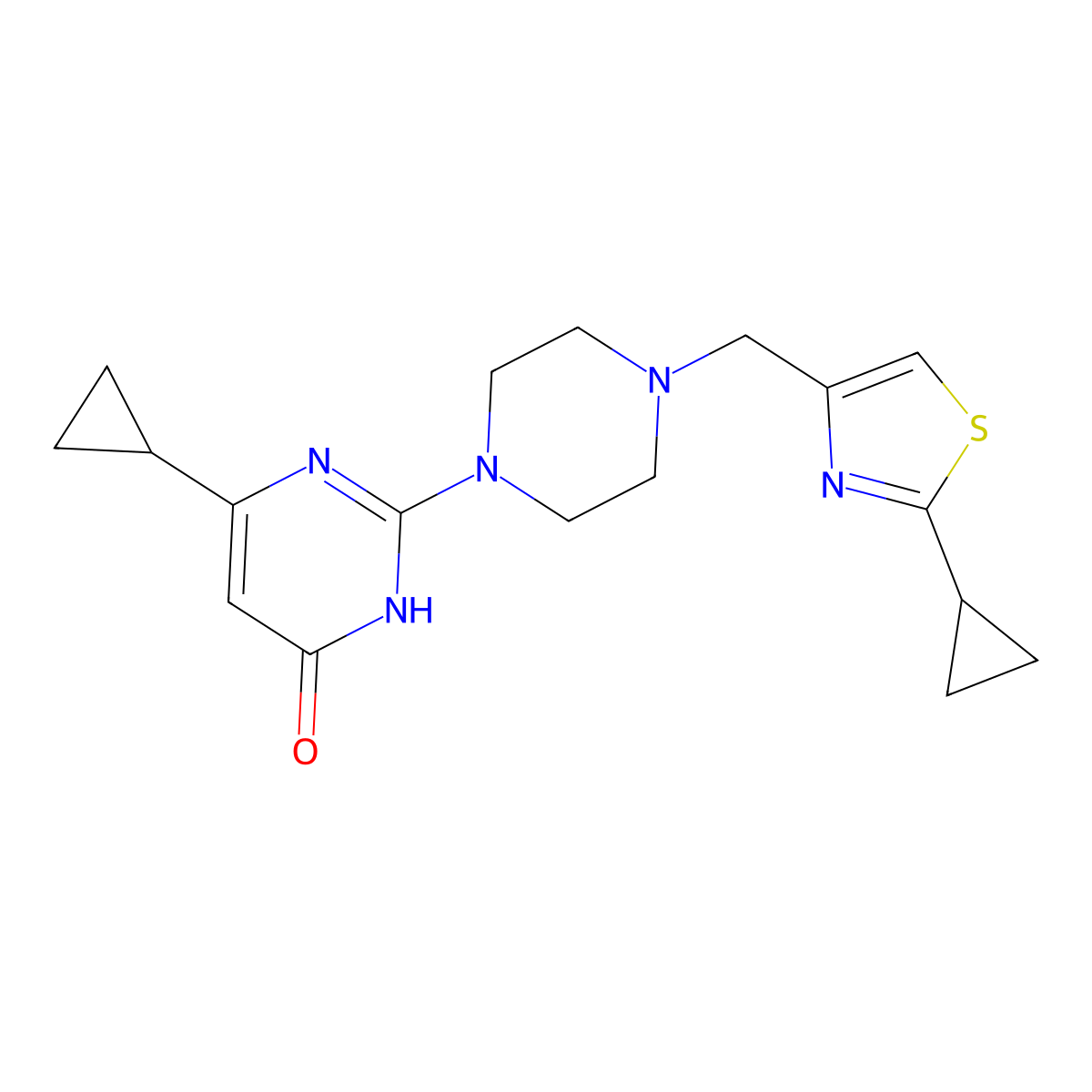 6-Cyclopropyl-2-{4-[(2-cyclopropyl-1,3-thiazol-4-yl)methyl]piperazin-1-yl}-3,4-dihydropyrimidin-4-one molecular structure, CAS 2640889-82-1