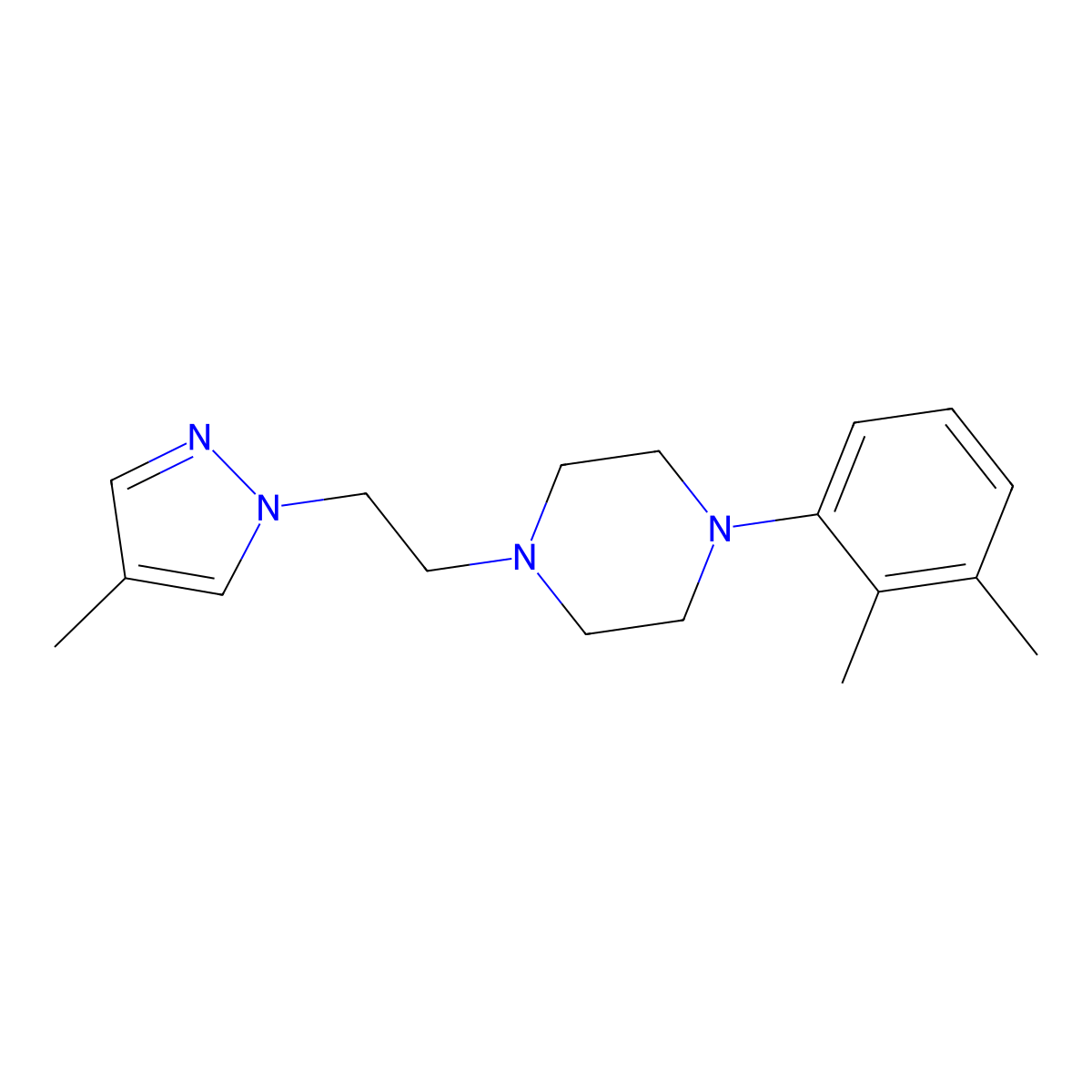 1-(2,3-dimethylphenyl)-4-[2-(4-methyl-1H-pyrazol-1-yl)ethyl]piperazine molecular structure, CAS 2640889-86-5