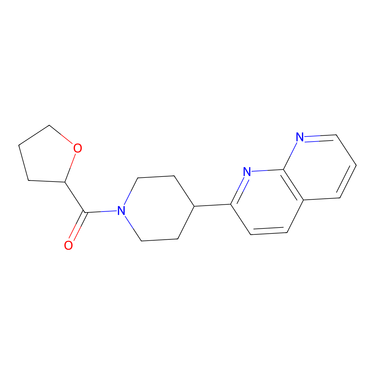 2-[1-(Oxolane-2-carbonyl)piperidin-4-yl]-1,8-naphthyridine molecular structure, CAS 2640891-67-2