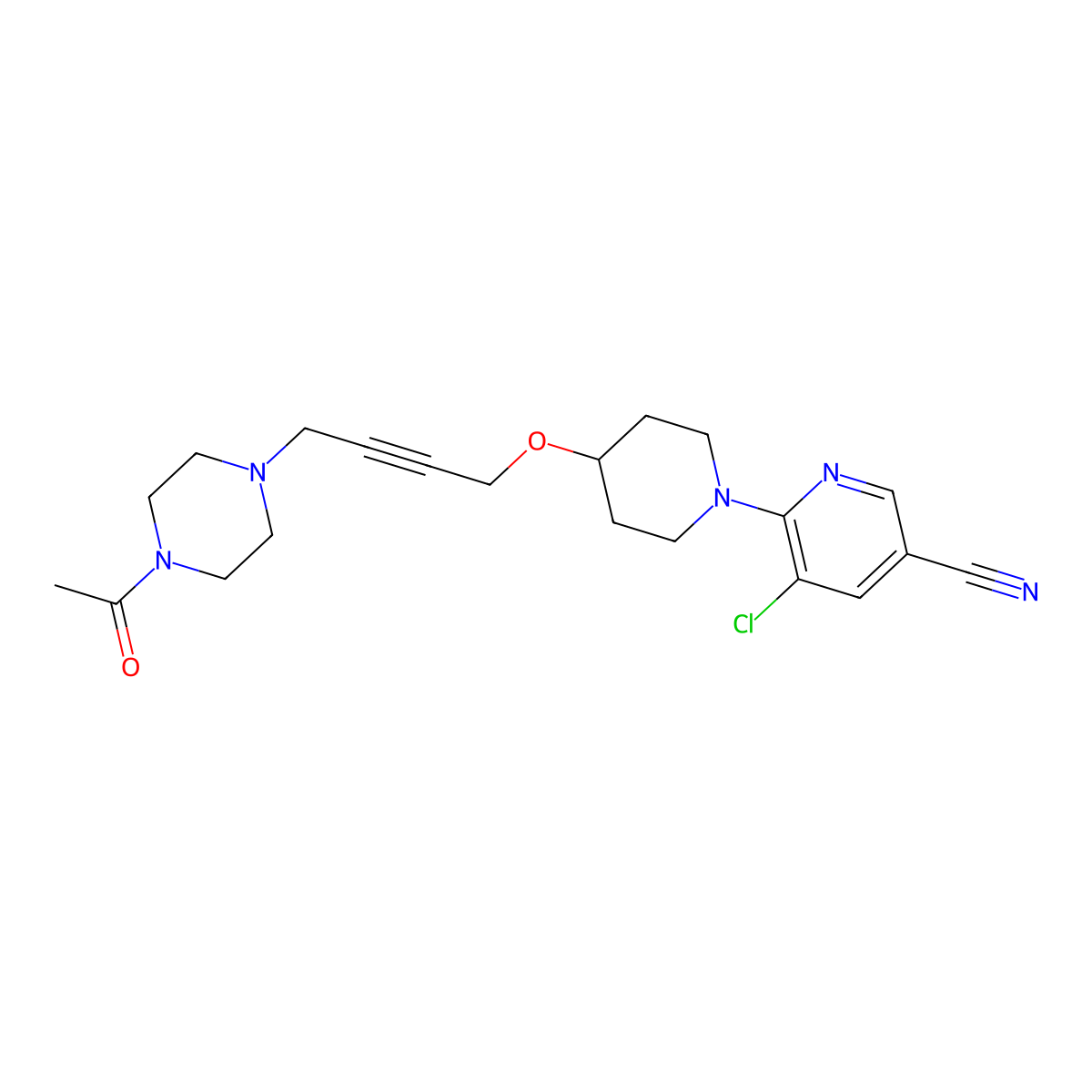 6-(4-{[4-(4-Acetylpiperazin-1-yl)but-2-yn-1-yl]oxy}piperidin-1-yl)-5-chloropyridine-3-carbonitrile molecular structure, CAS 2640891-69-4