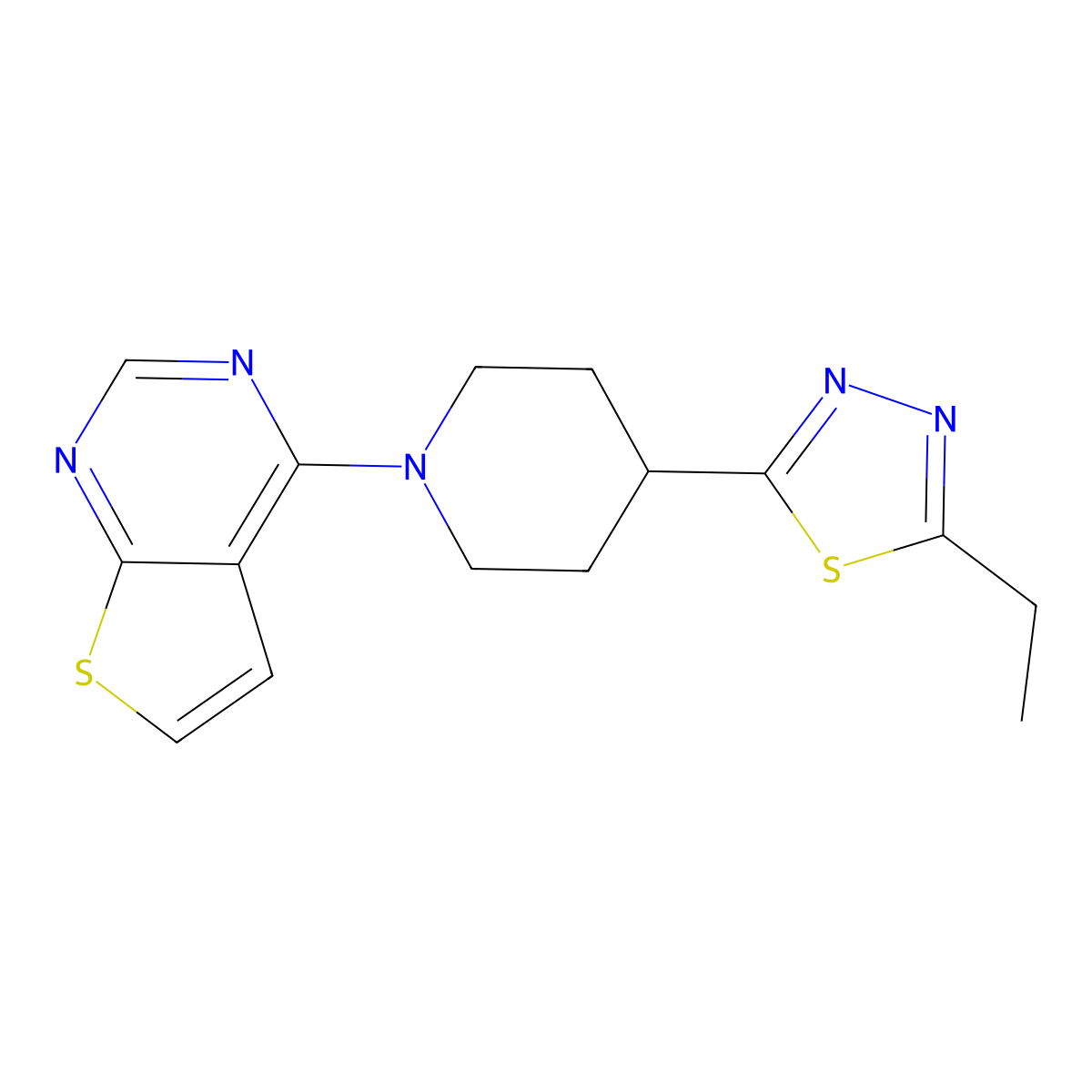 4-(5-Ethyl-1,3,4-thiadiazol-2-yl)-1-{thieno[2,3-d]pyrimidin-4-yl}piperidine molecular structure, CAS 2640891-70-7