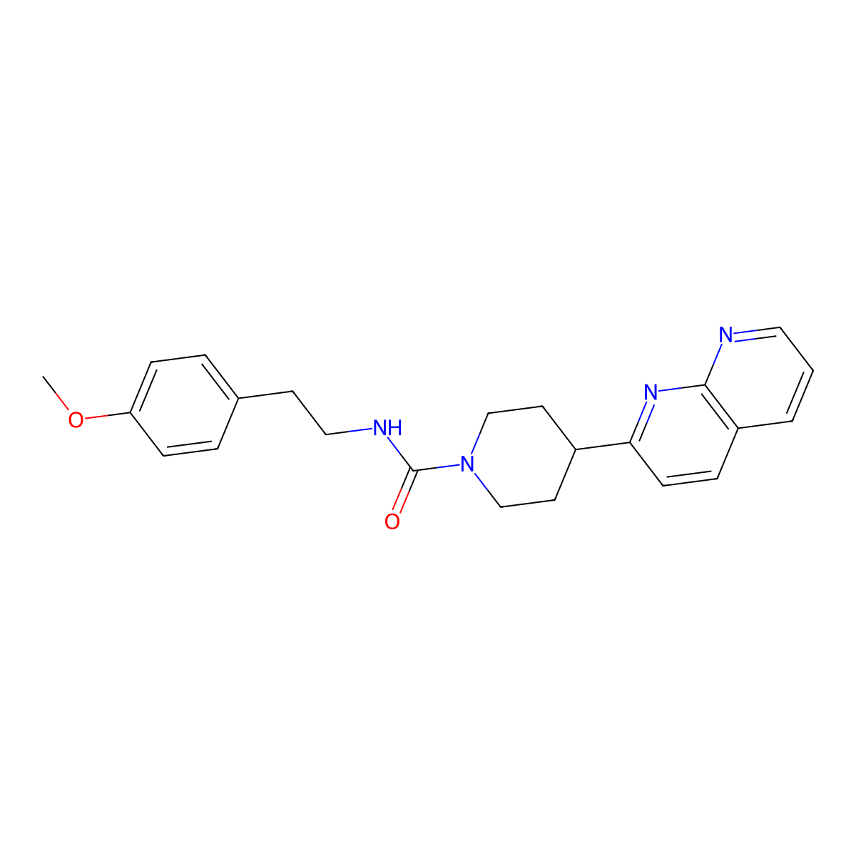 N-[2-(4-methoxyphenyl)ethyl]-4-(1,8-naphthyridin-2-yl)piperidine-1-carboxamide molecular structure, CAS 2640891-72-9