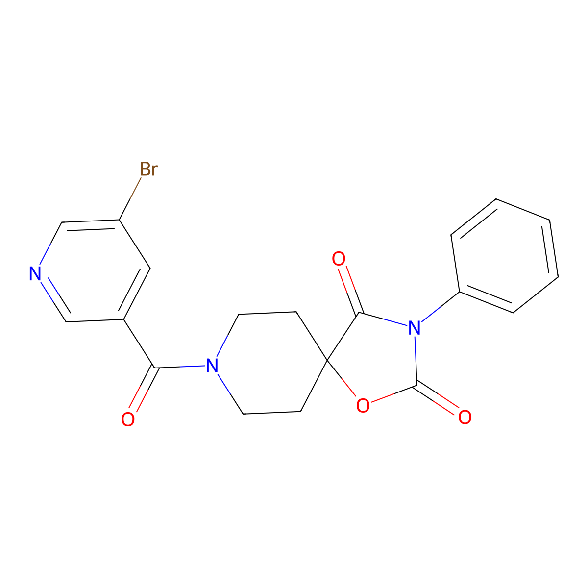 8-(5-Bromopyridine-3-carbonyl)-3-phenyl-1-oxa-3,8-diazaspiro[4.5]decane-2,4-dione molecular structure, CAS 2640891-74-1