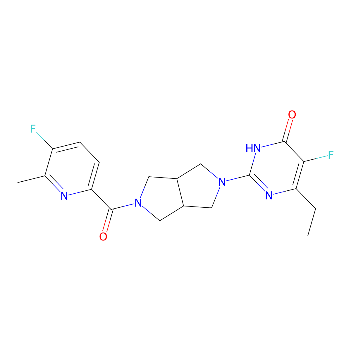 6-Ethyl-5-fluoro-2-[5-(5-fluoro-6-methylpyridine-2-carbonyl)-octahydropyrrolo[3,4-c]pyrrol-2-yl]-3,4-dihydropyrimidin-4-one molecular structure, CAS 2640891-78-5